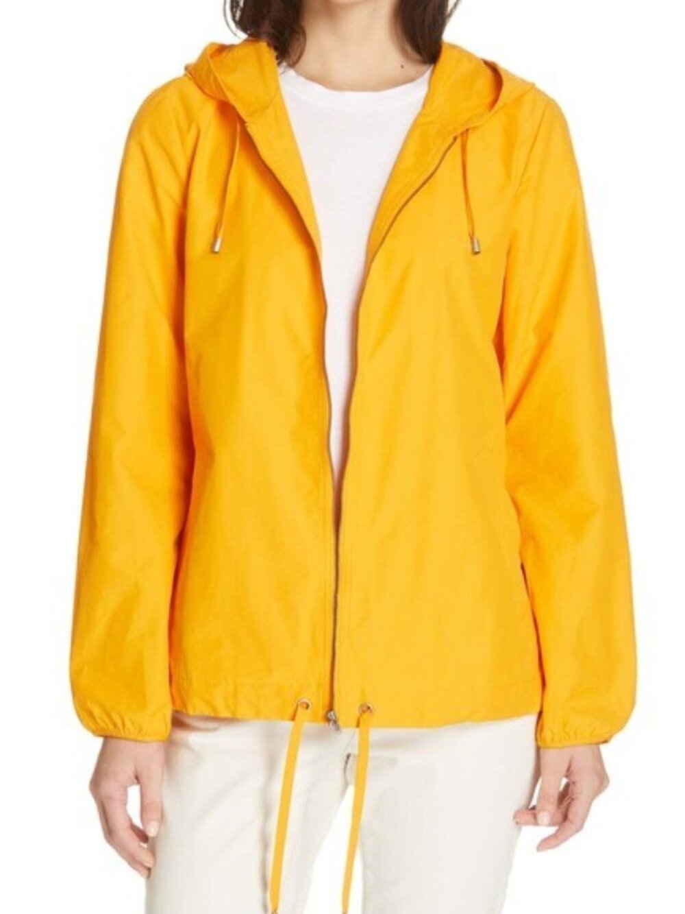 Eileen Fisher Zip Up Rain Jacket S Mango Orange / Yellow Organic Cotton Hooded